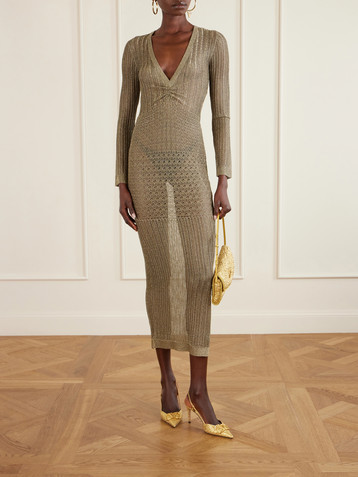 Valentino Garavani Metallic pointelle-knit midi dress