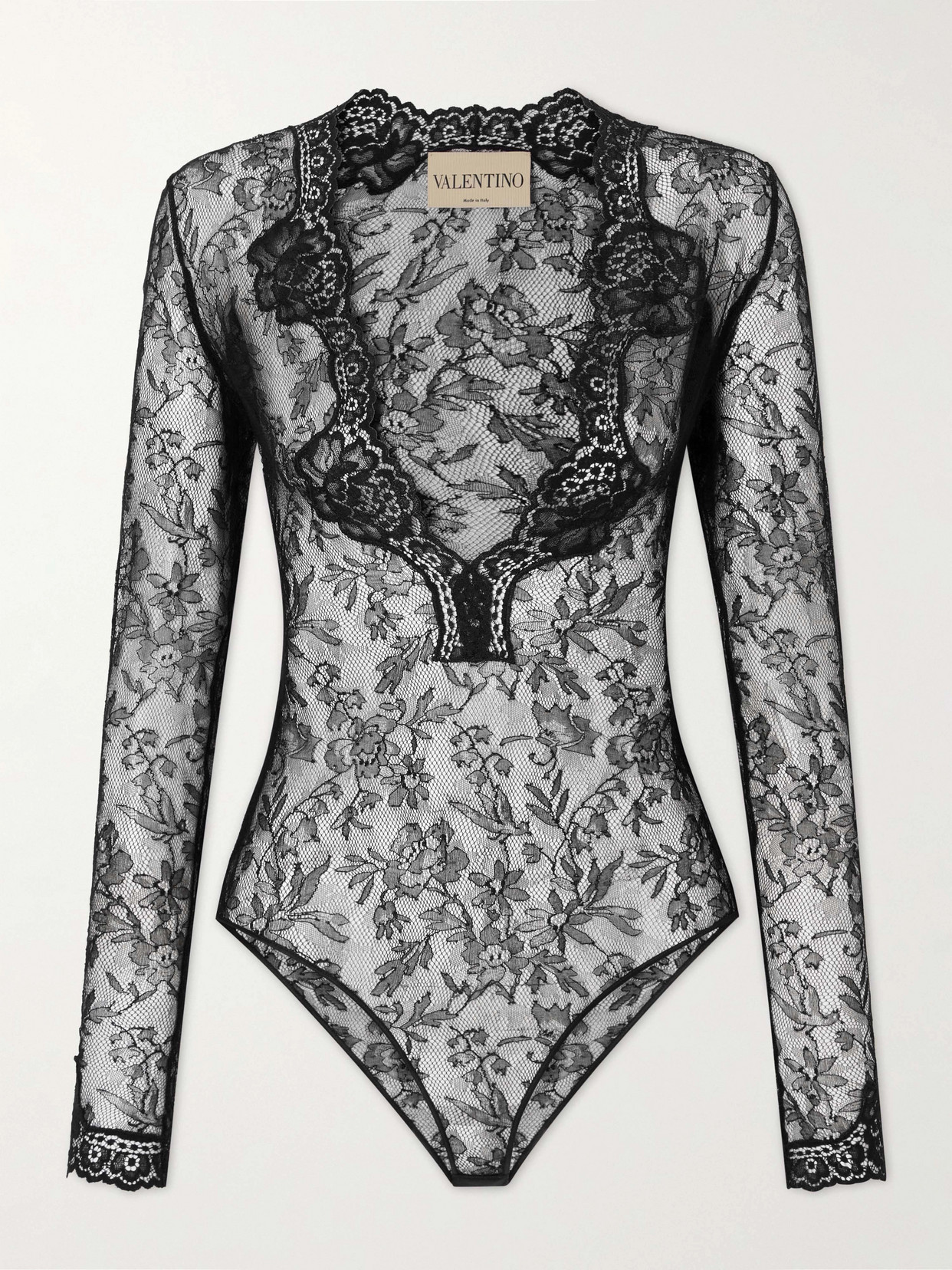 Valentino Stretch-lace Bodysuit In Black