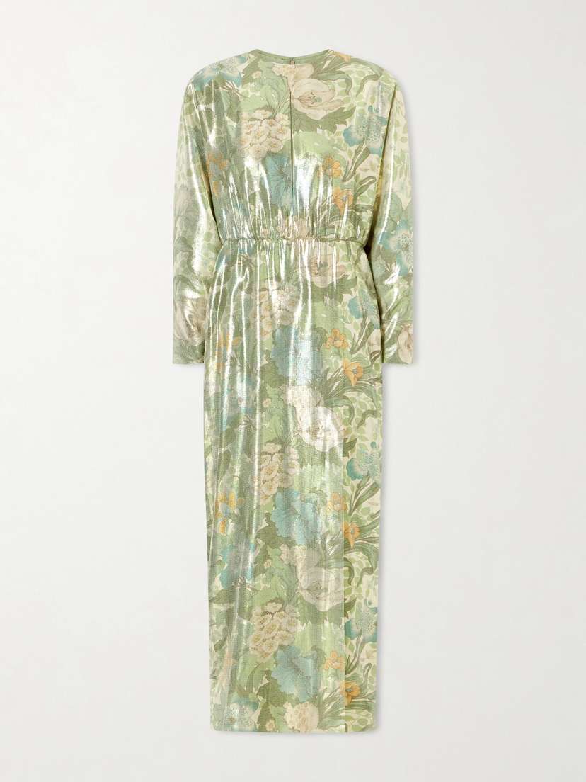 Valentino Garavani Cut-out Floral-print Silk-blend Lamé Midi Dress