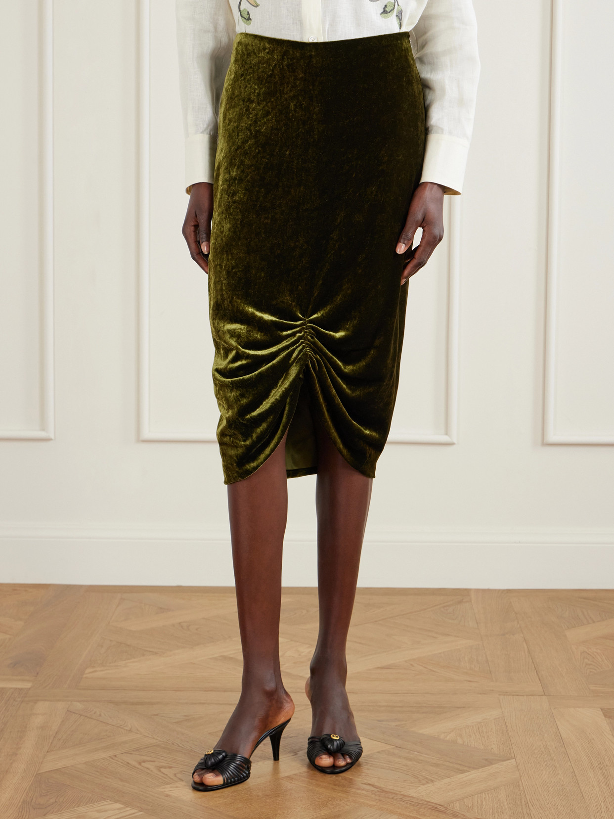 Garavani - Ruched Velvet Skirt