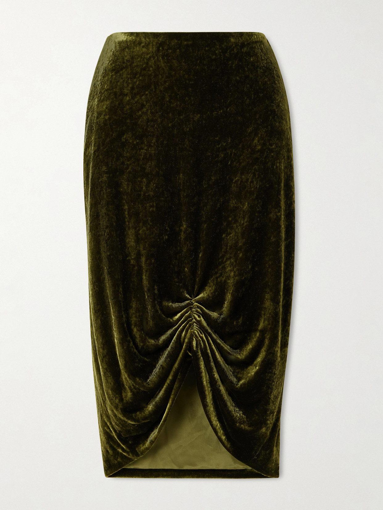 Valentino Ruched Velvet Skirt In Green