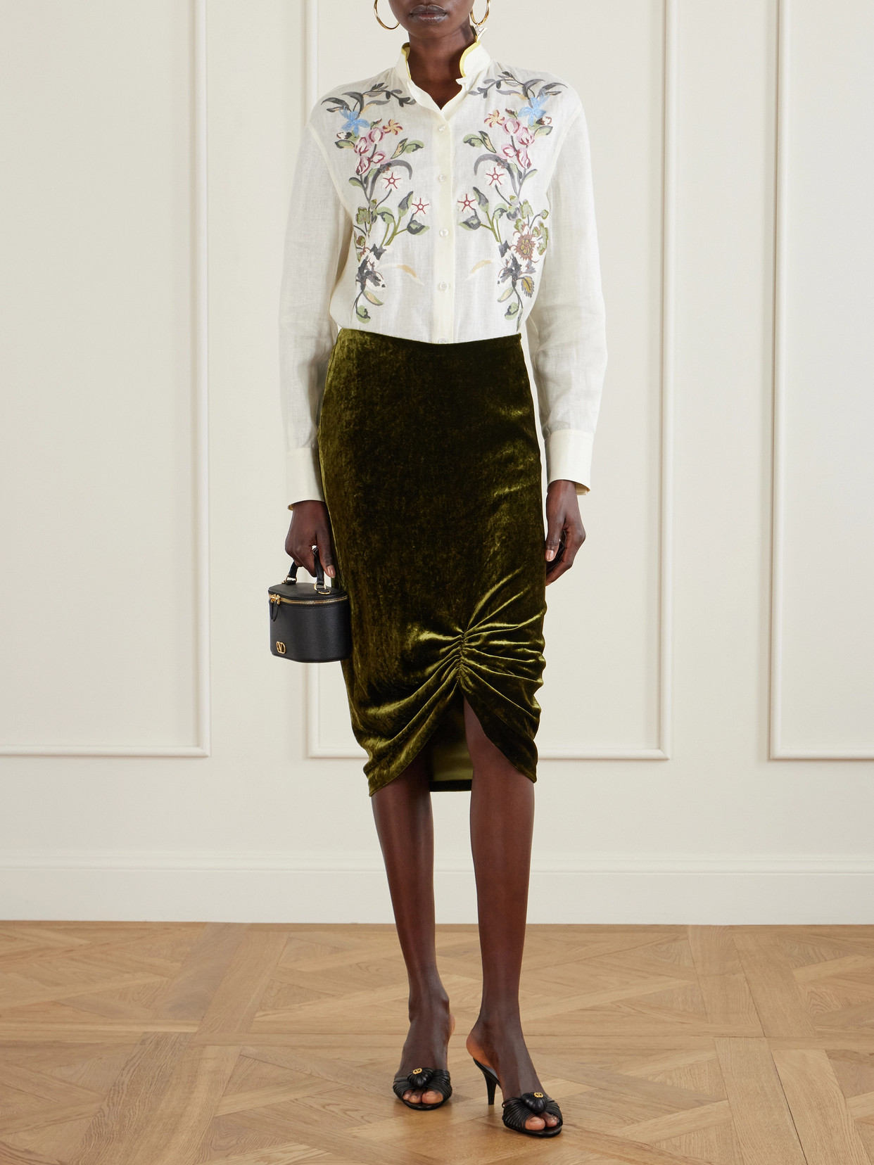 Garavani - Ruched Velvet Skirt