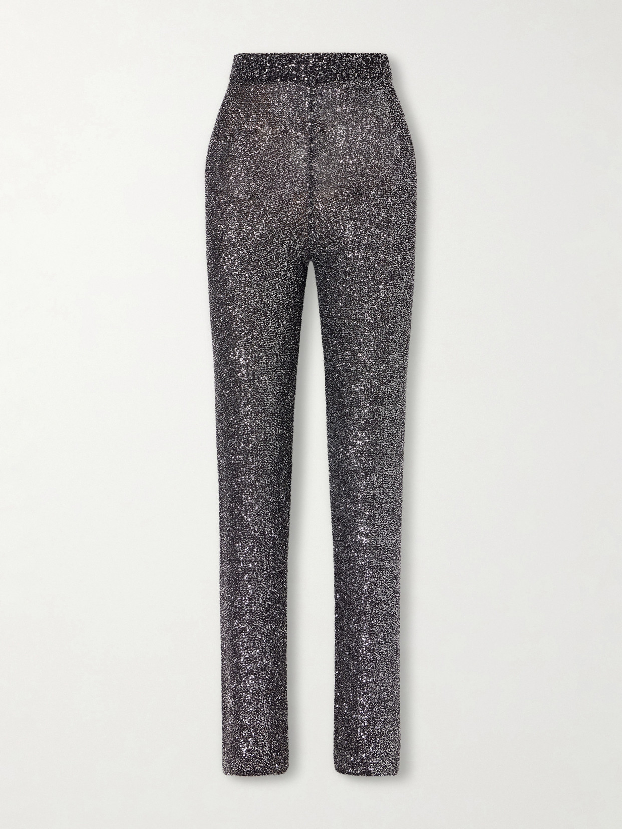 Valentino Sequined Knitted Straight-leg Pants In Gray