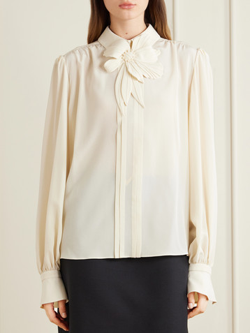Valentino Garavani Bow-embellished silk-crepe de chine blouse