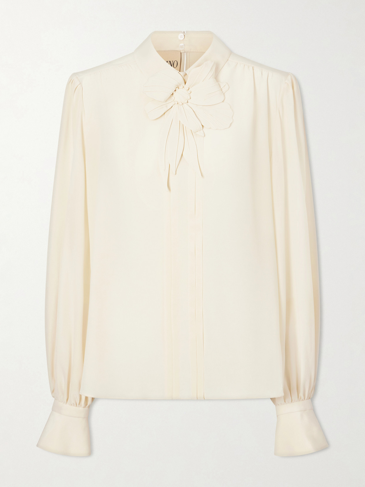 Valentino Bow-embellished Silk-crepe De Chine Blouse In White