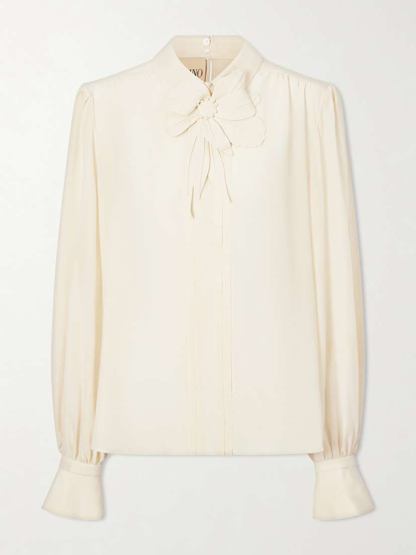 Valentino Garavani Bow-embellished Silk-crepe De Chine Blouse