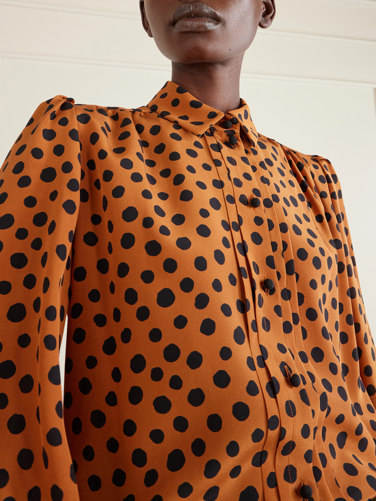 Garavani - Gathered Polka-Dot Silk Crepe De Chine Shirt