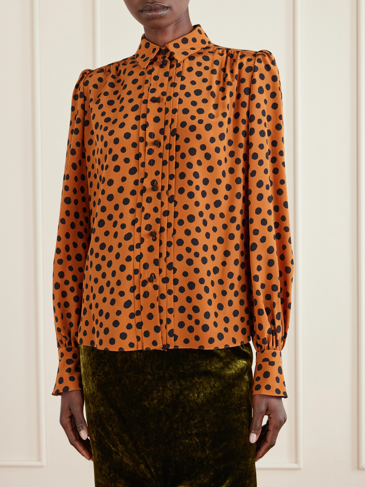 Garavani - Gathered Polka-Dot Silk Crepe De Chine Shirt
