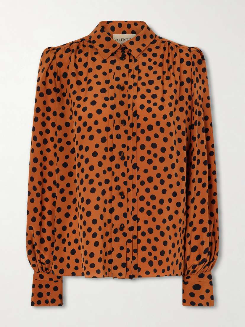 Valentino Garavani Gathered Polka-dot Silk Crepe De Chine Shirt