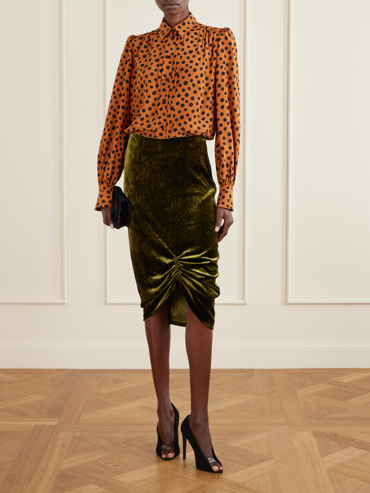 Garavani - Gathered Polka-Dot Silk Crepe De Chine Shirt