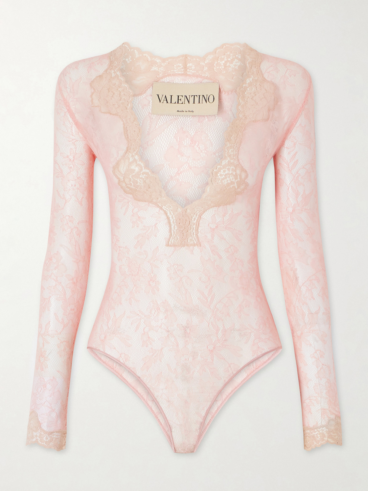 Valentino Stretch-lace Bodysuit In Pink