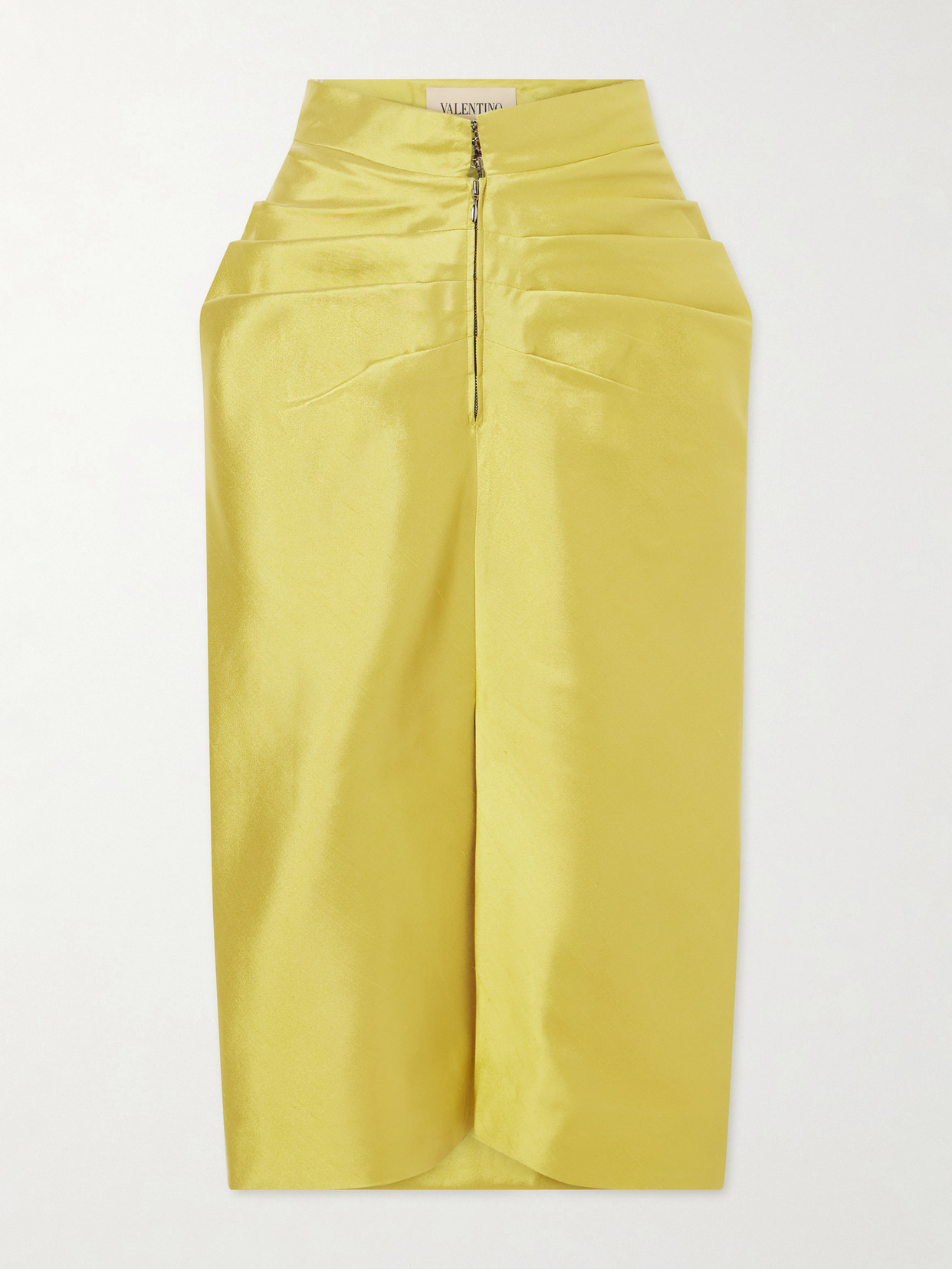 Valentino Ruched Silk-twill Midi Skirt In Yellow