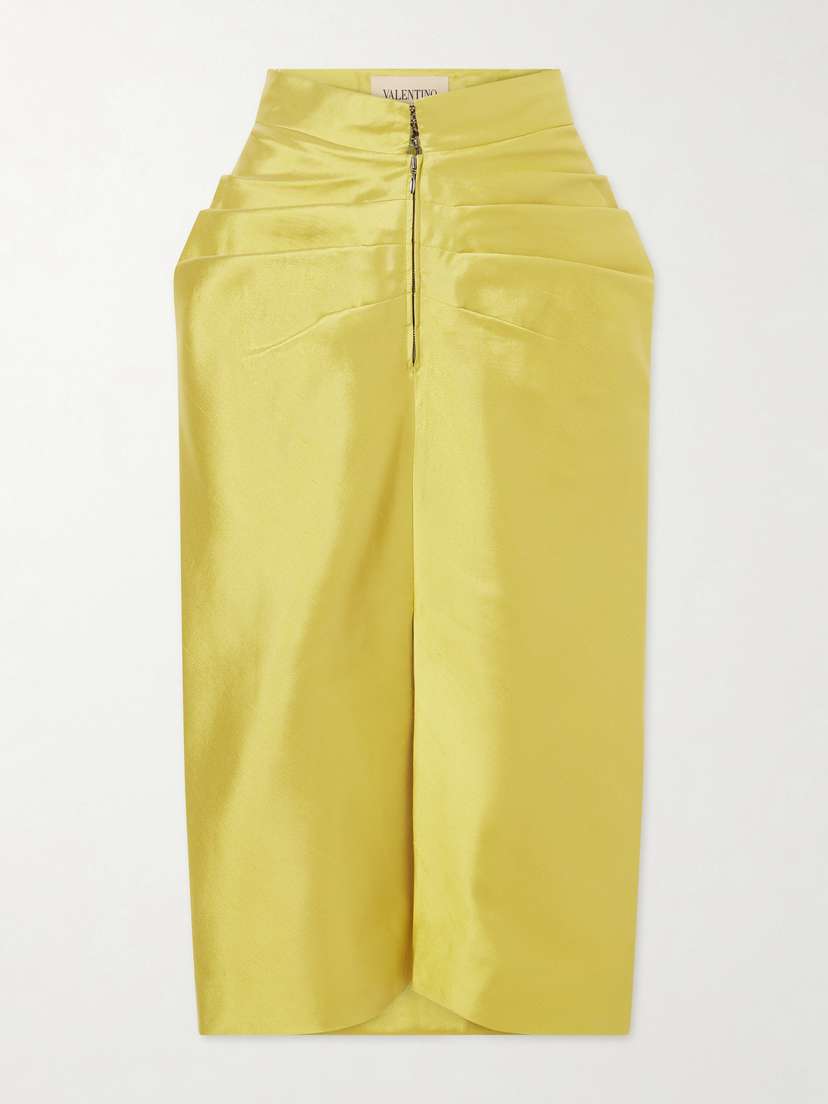Valentino Garavani — Ruched silk-shantung midi skirt