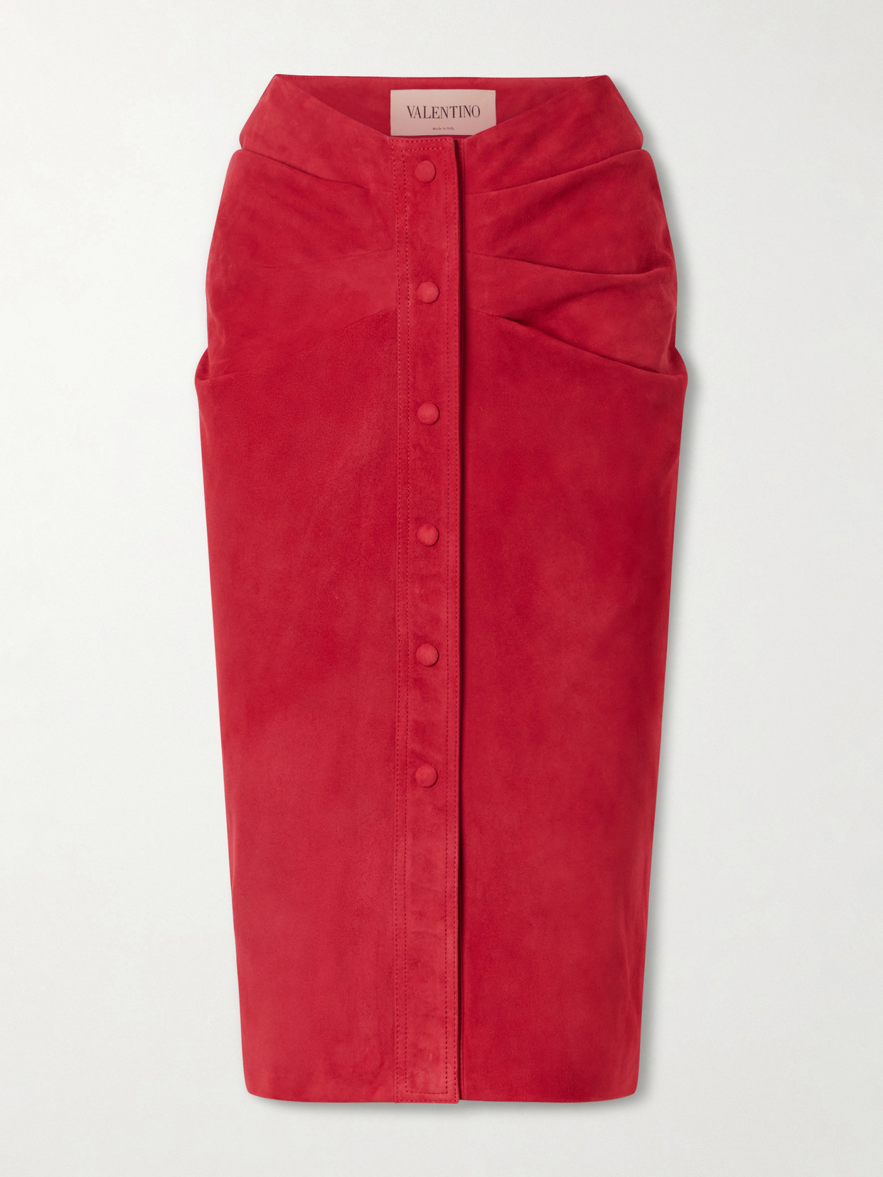 Valentino Gathered Suede Midi Skirt In Red