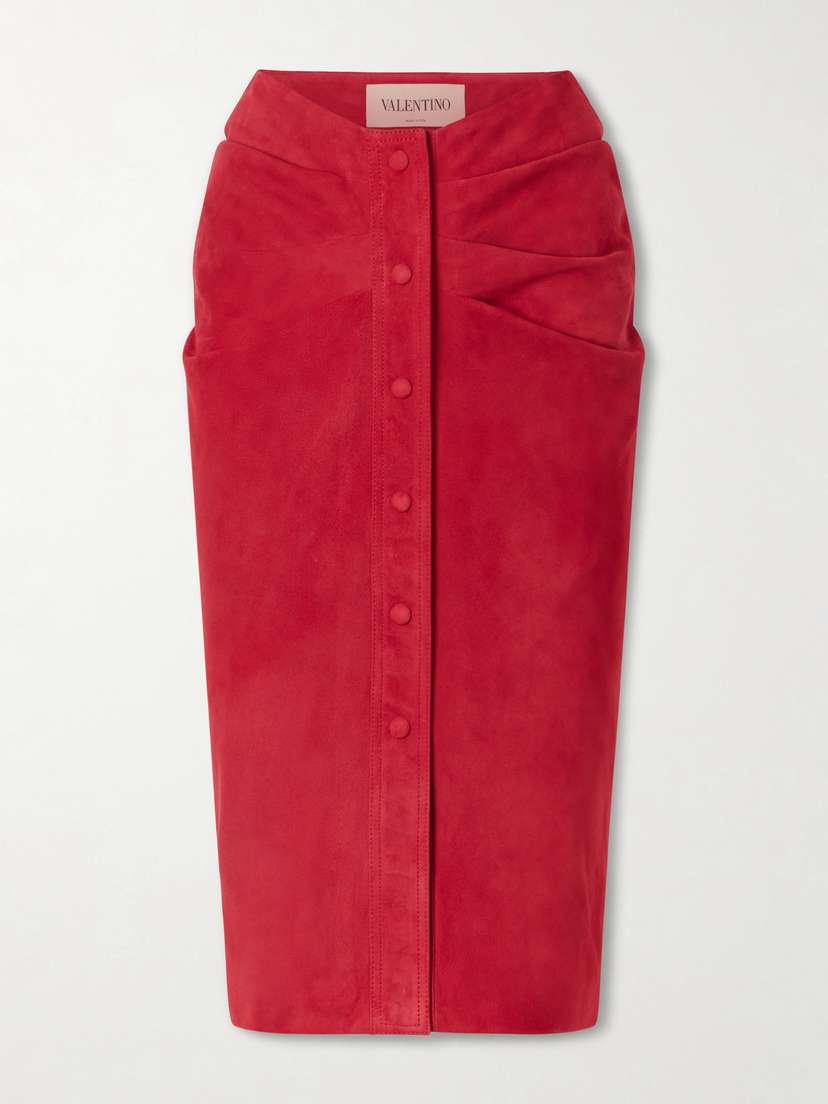 Valentino Garavani Gathered Suede Midi Skirt