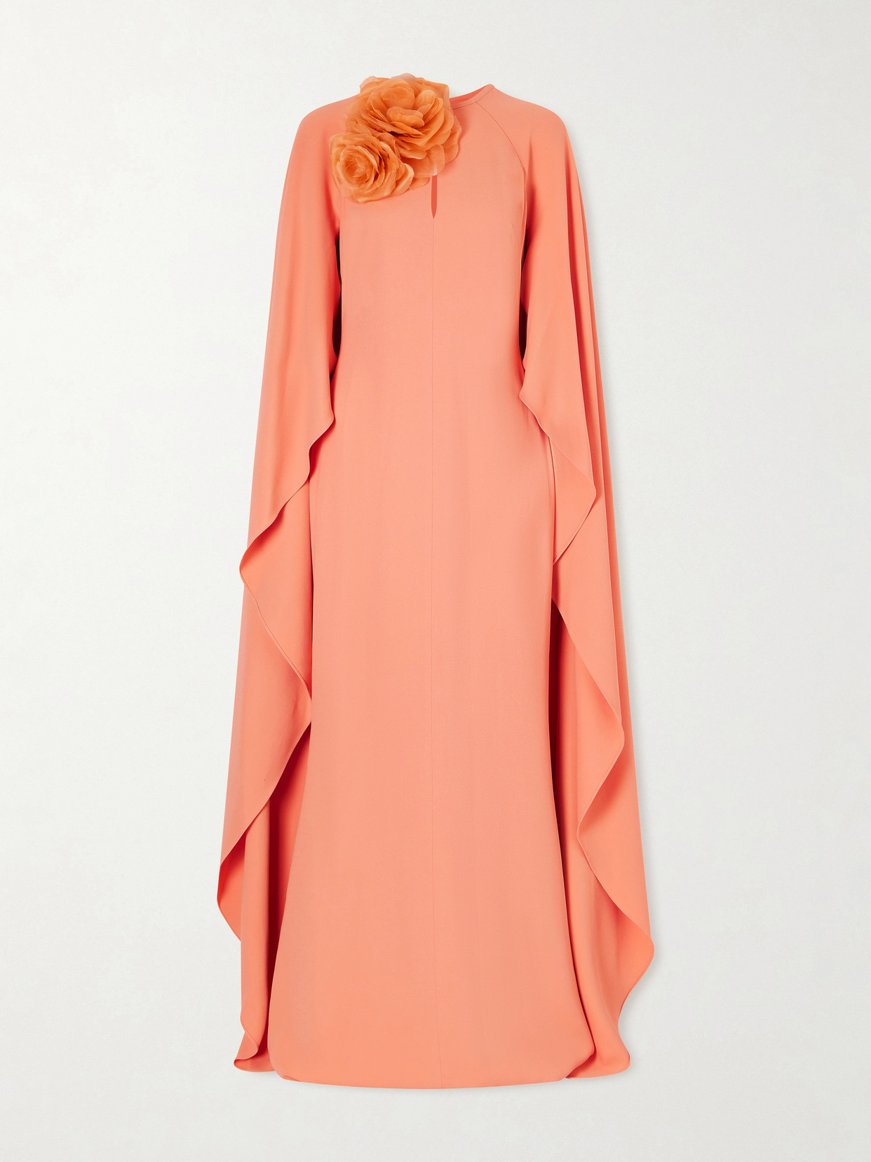 Elie Saab Appliquéd Cape-effect Cady Gown In Orange