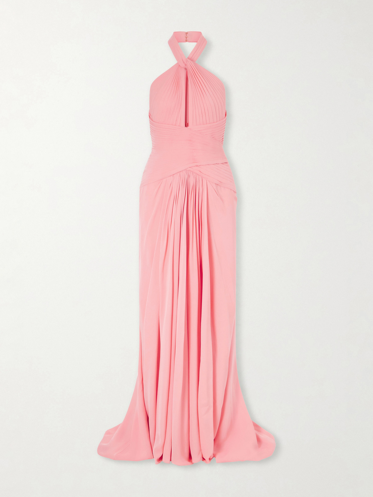 Elie Saab Pleated Silk-georgette Halterneck Gown In Pink