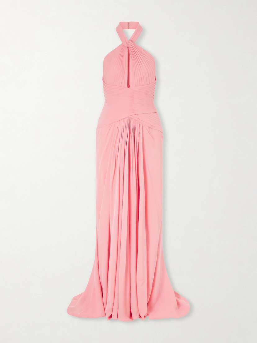 Elie Saab Pleated Silk-georgette Halterneck Gown