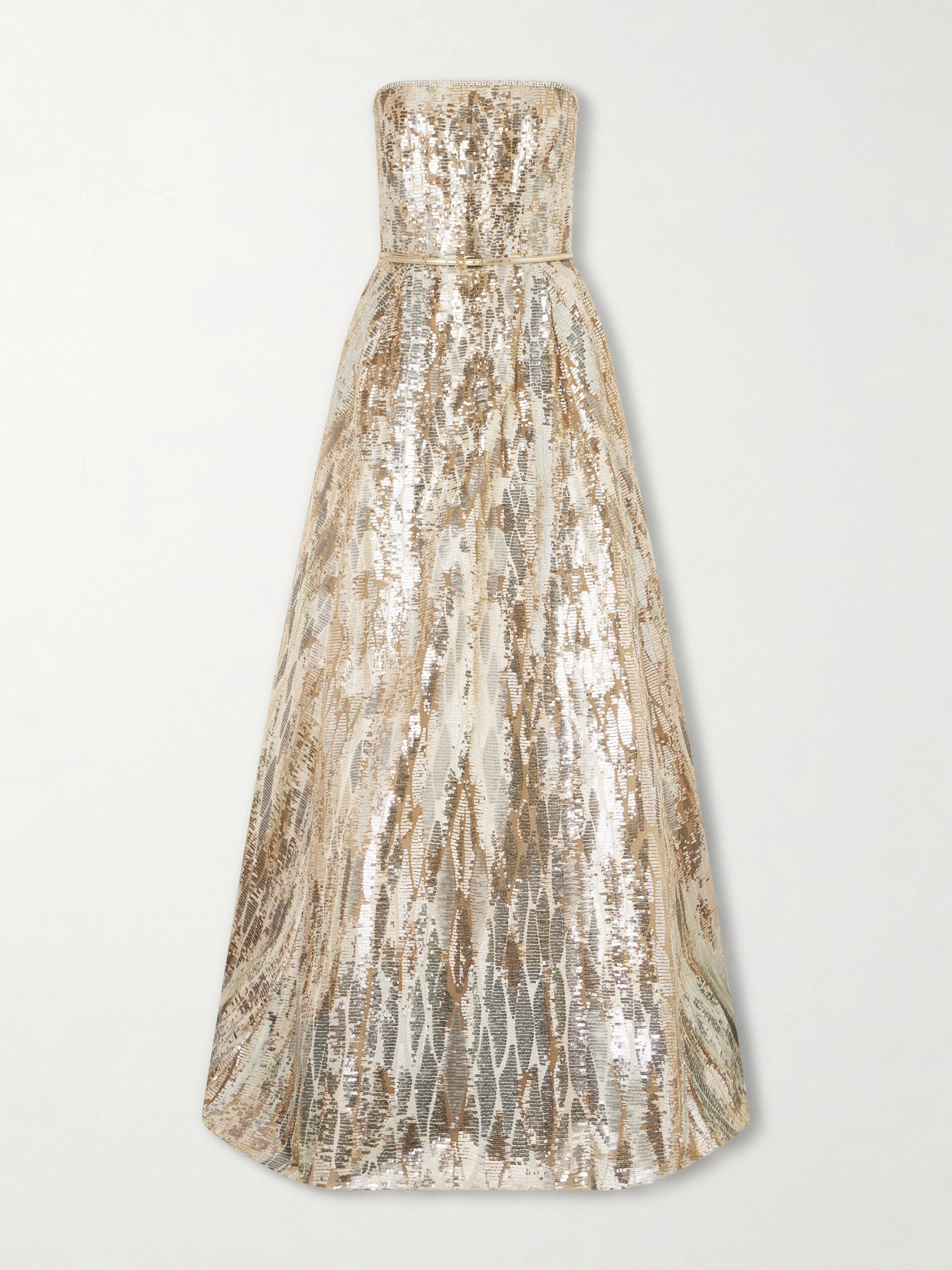 Elie Saab Strapless Belted Sequin-embellished Tulle Gown In Multi