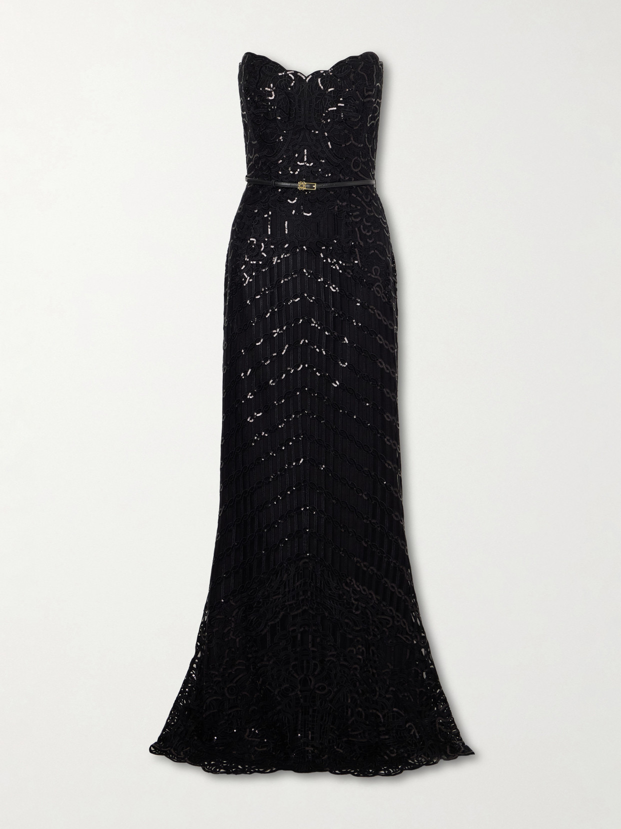 Elie Saab Strapless Sequined Silk And Ramie-blend Tulle Gown In Black