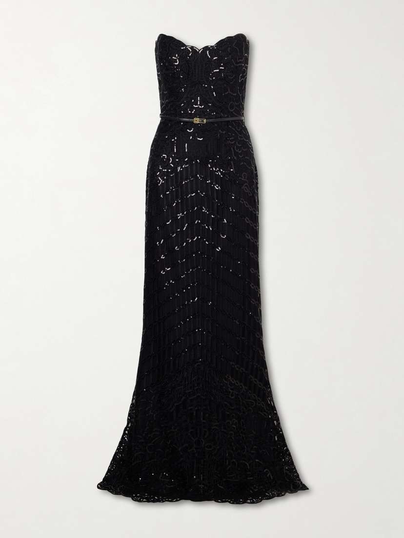 Elie Saab Strapless Sequined Silk And Ramie-blend Tulle Gown
