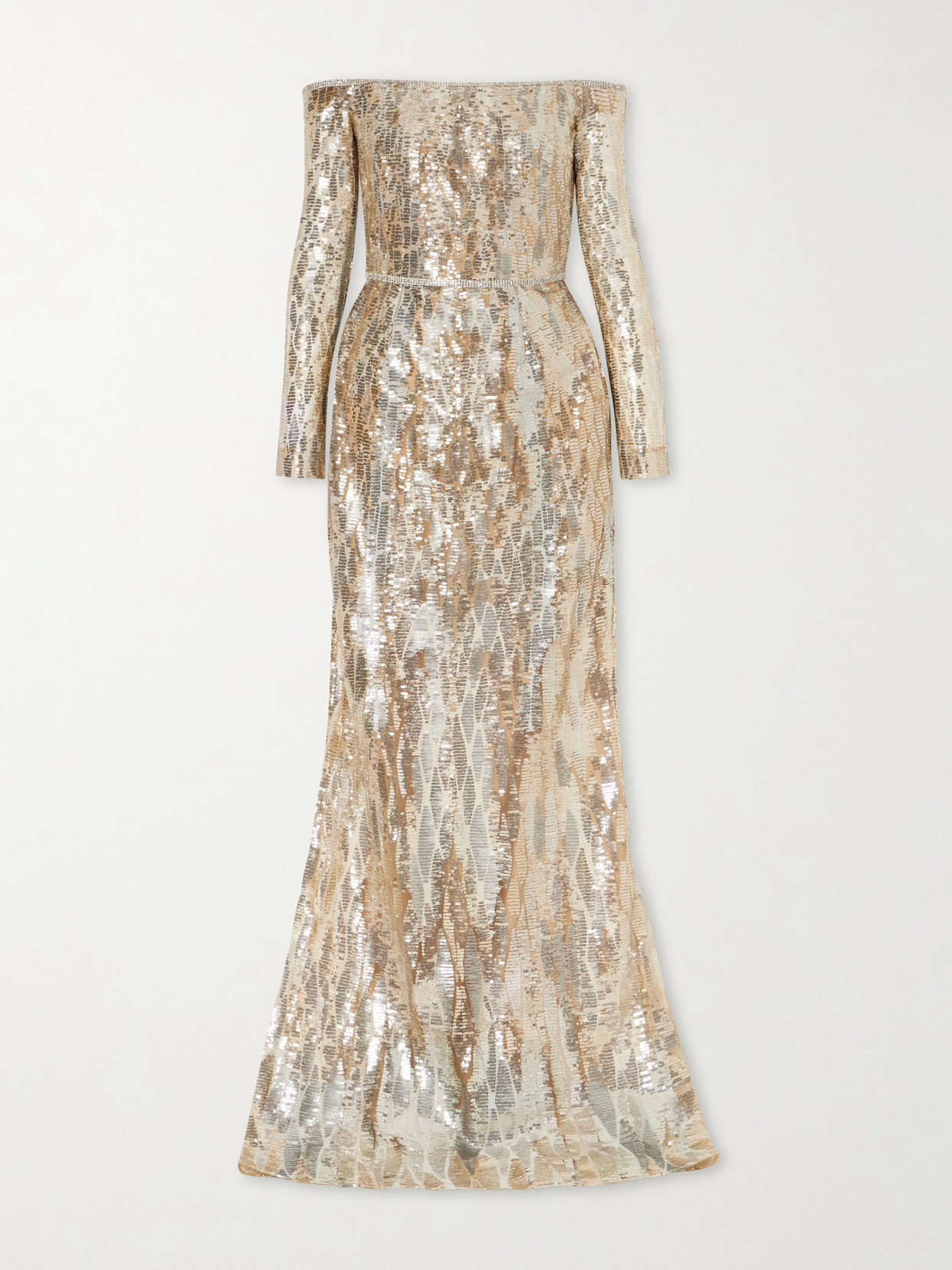 Elie Saab Off-the-shoulder Sequined Silk-blend Gown In Gold