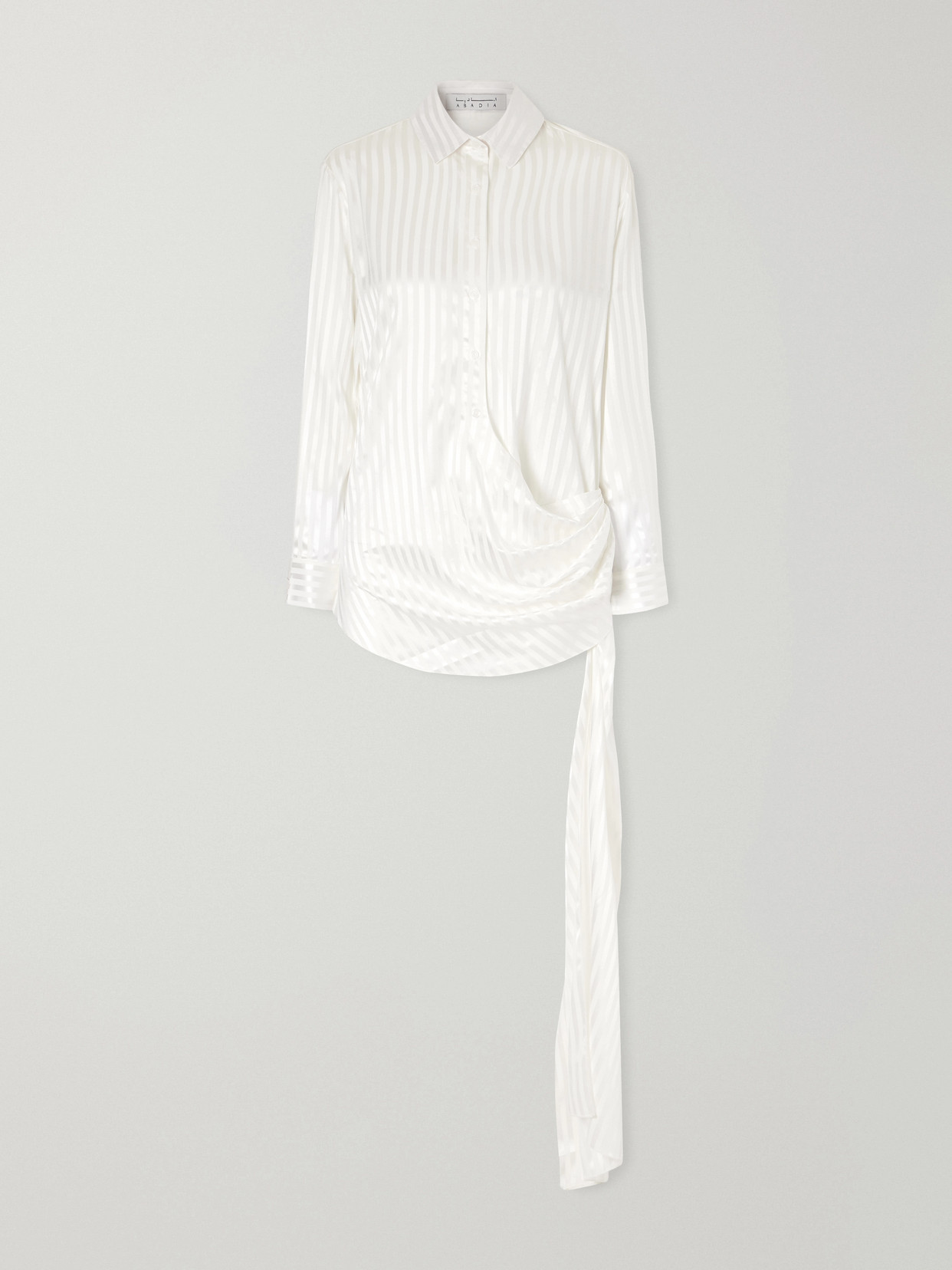 Abadia Scarf-detailed Striped Stretch-silk Satin Blouse In White