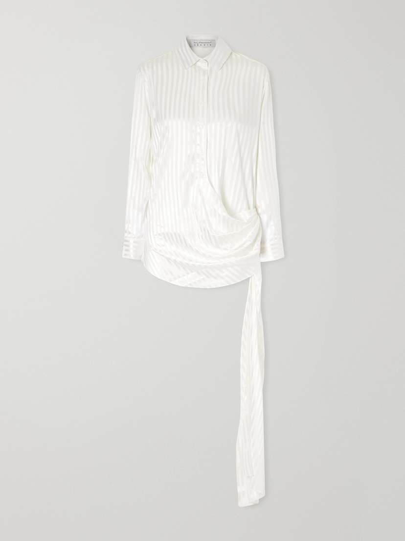 Abadia Scarf-detailed Striped Stretch-silk Satin Blouse