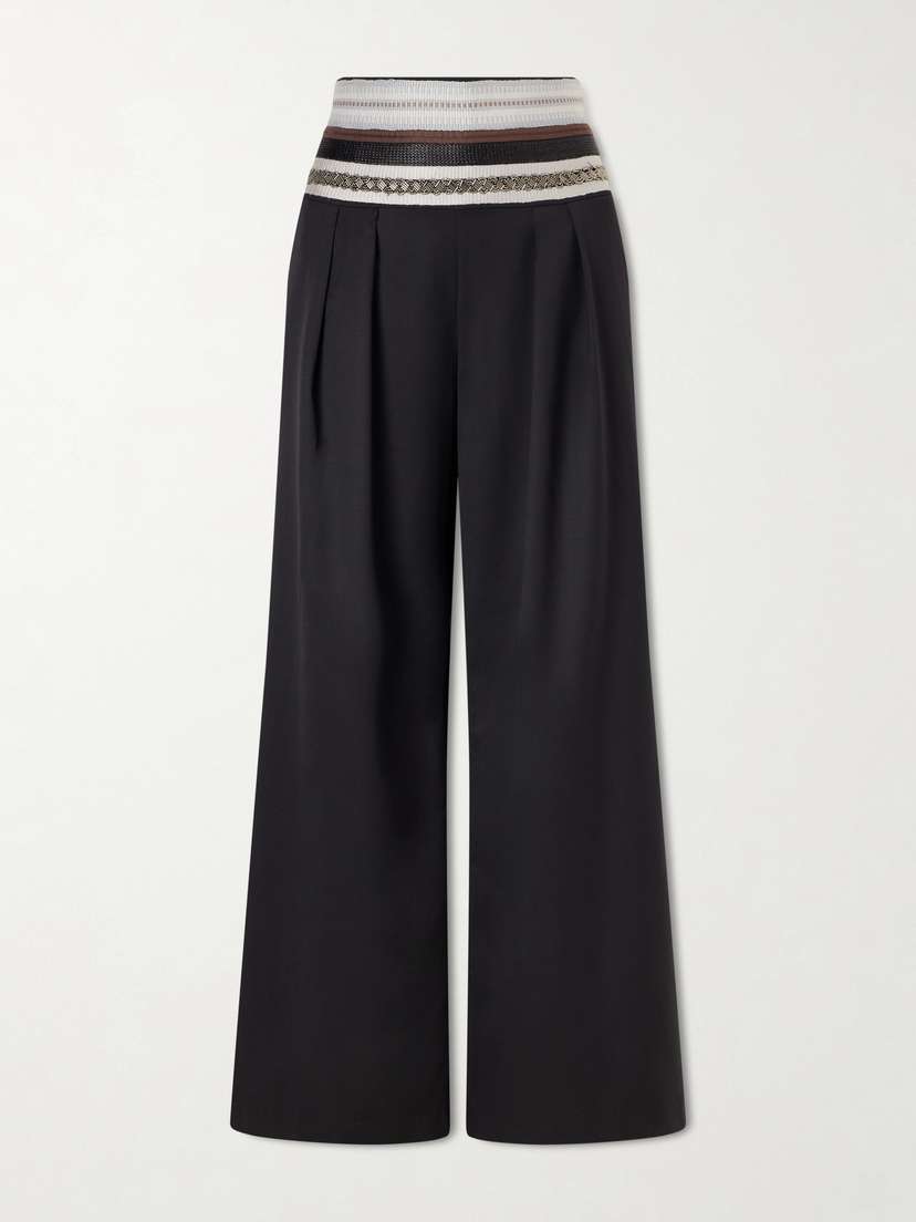 Abadia Sadu Grosgrain-trimmed Wool-blend Twill Tapered Pants
