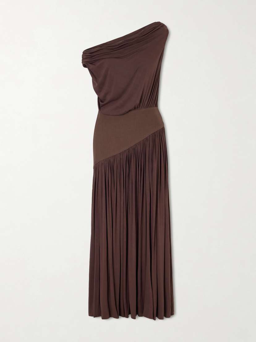 Abadia Gwen One-shoulder Asymmetric Draped Jersey-trimmed Stretch-bamboo Maxi Dress