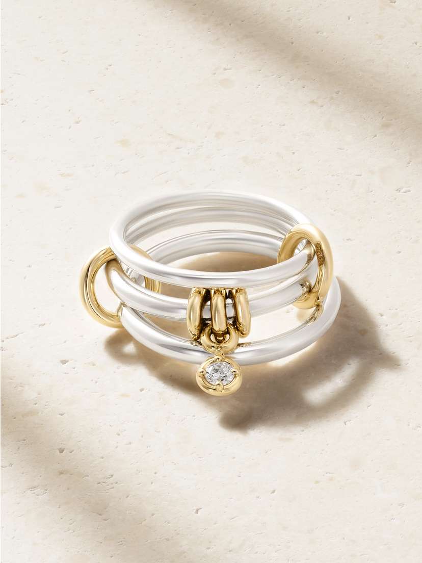 Spinelli Kilcollin Piera Set Of Three 18-karat Gold, Sterling Silver And Diamond Rings