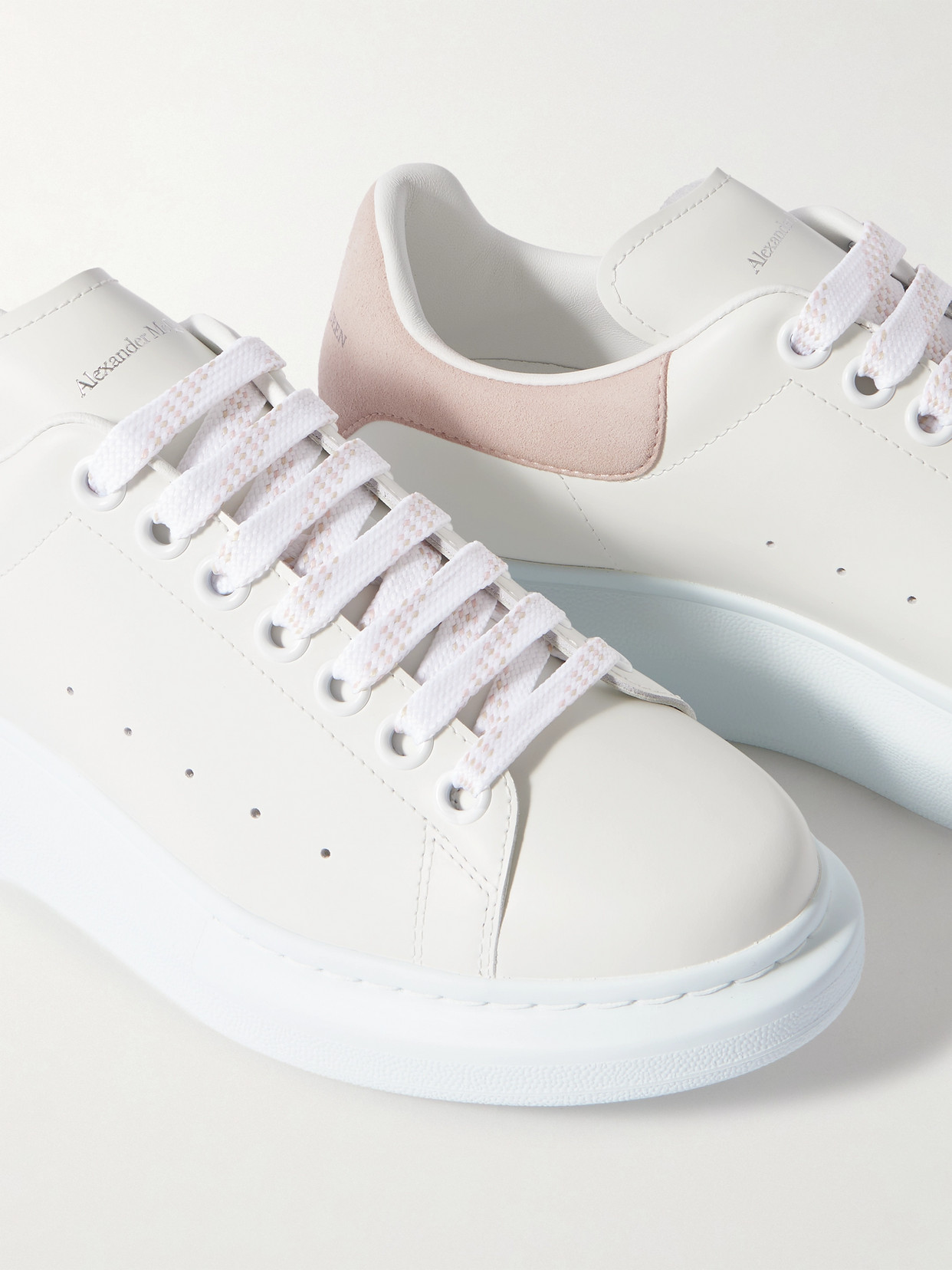 Alexander Mcqueen Women White Low Top Sneakers With Logo Lettering On Tongue And Heel In Leather Wom