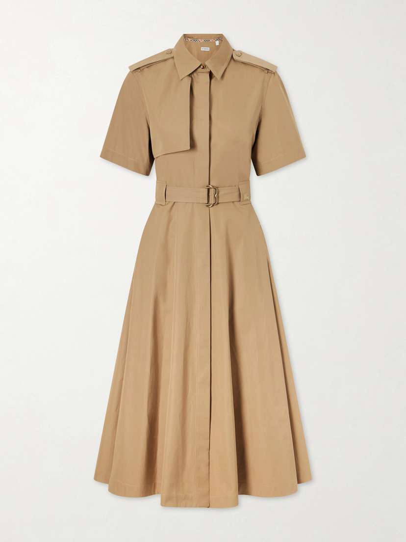 Burberry Tanya Belted Cotton-gabardine Midi Dress