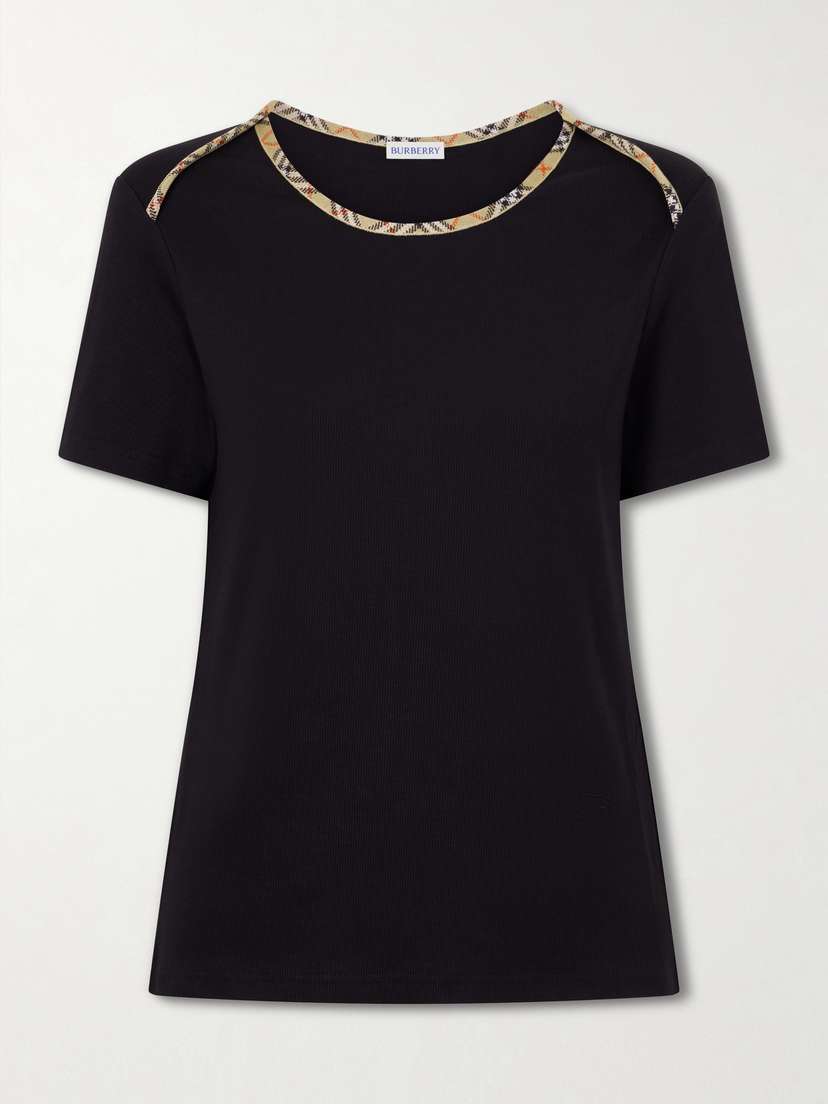 Burberry Stephanie Tartan-trimmed Stretch-cotton Jersey T-shirt