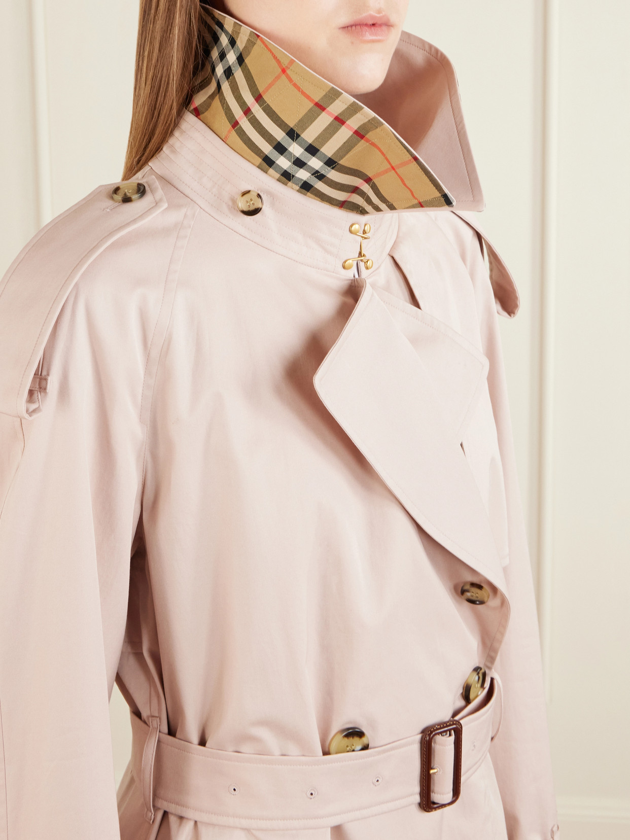 Fitzorvia Double-Breasted Belted Cotton-Gabardine Trench Coat