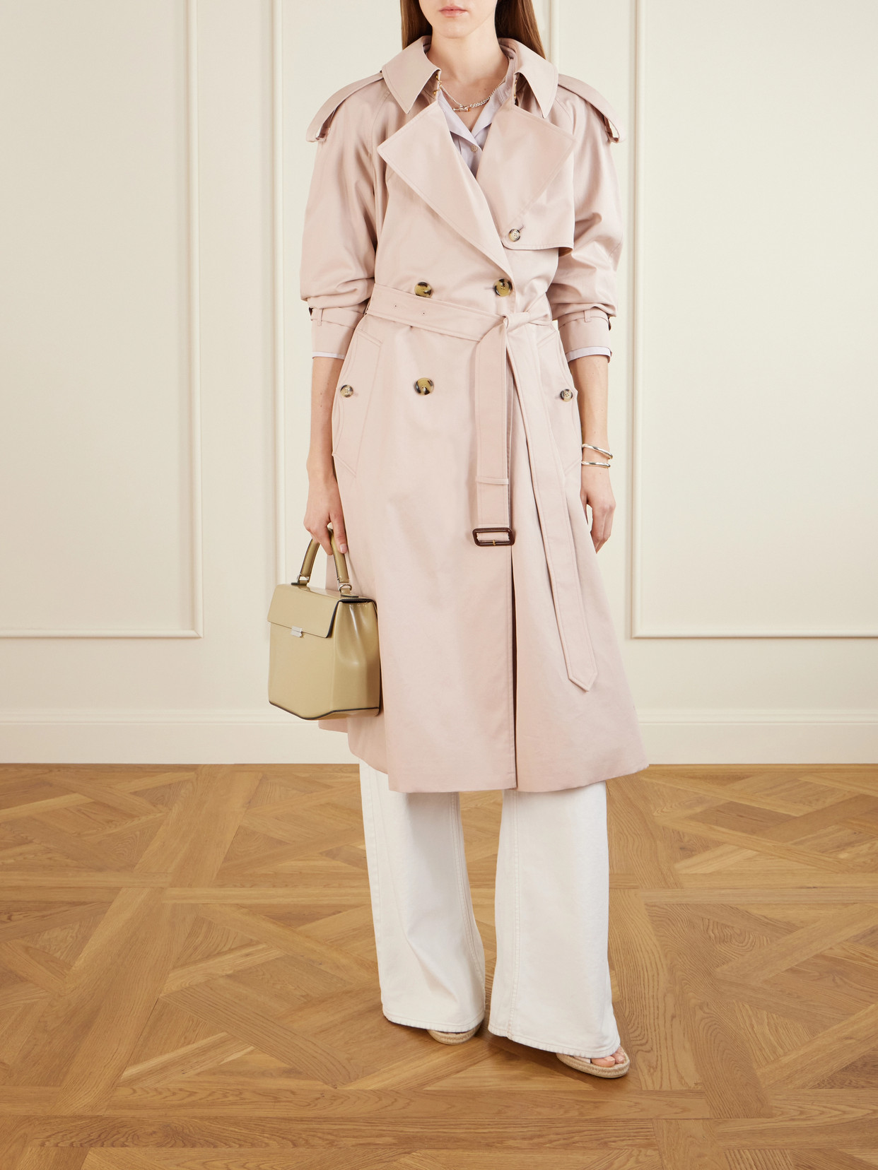 Fitzorvia Double-Breasted Belted Cotton-Gabardine Trench Coat