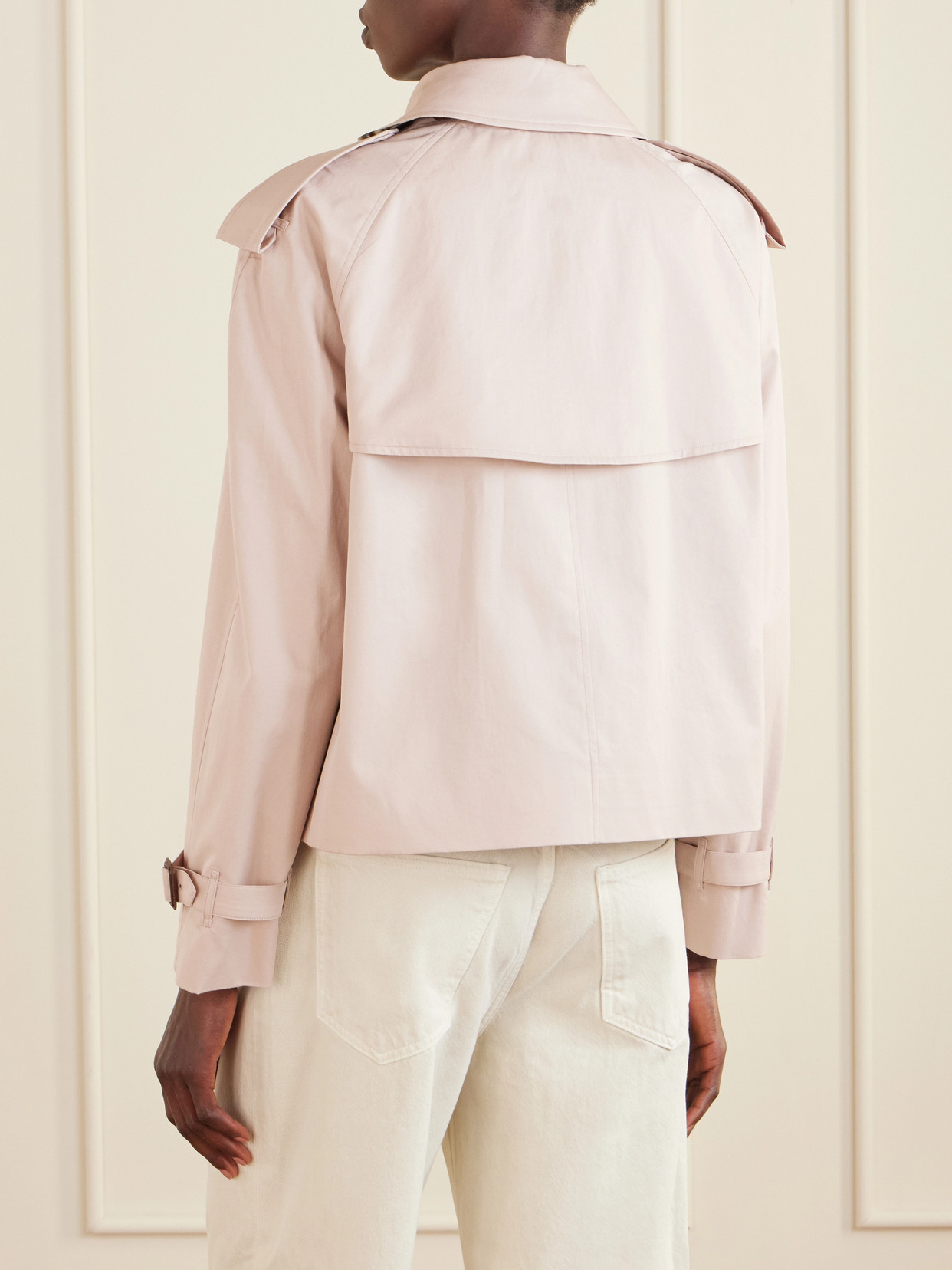 Haltye Double-Breasted Belted Cotton-Gabardine Cropped Trench Jacket