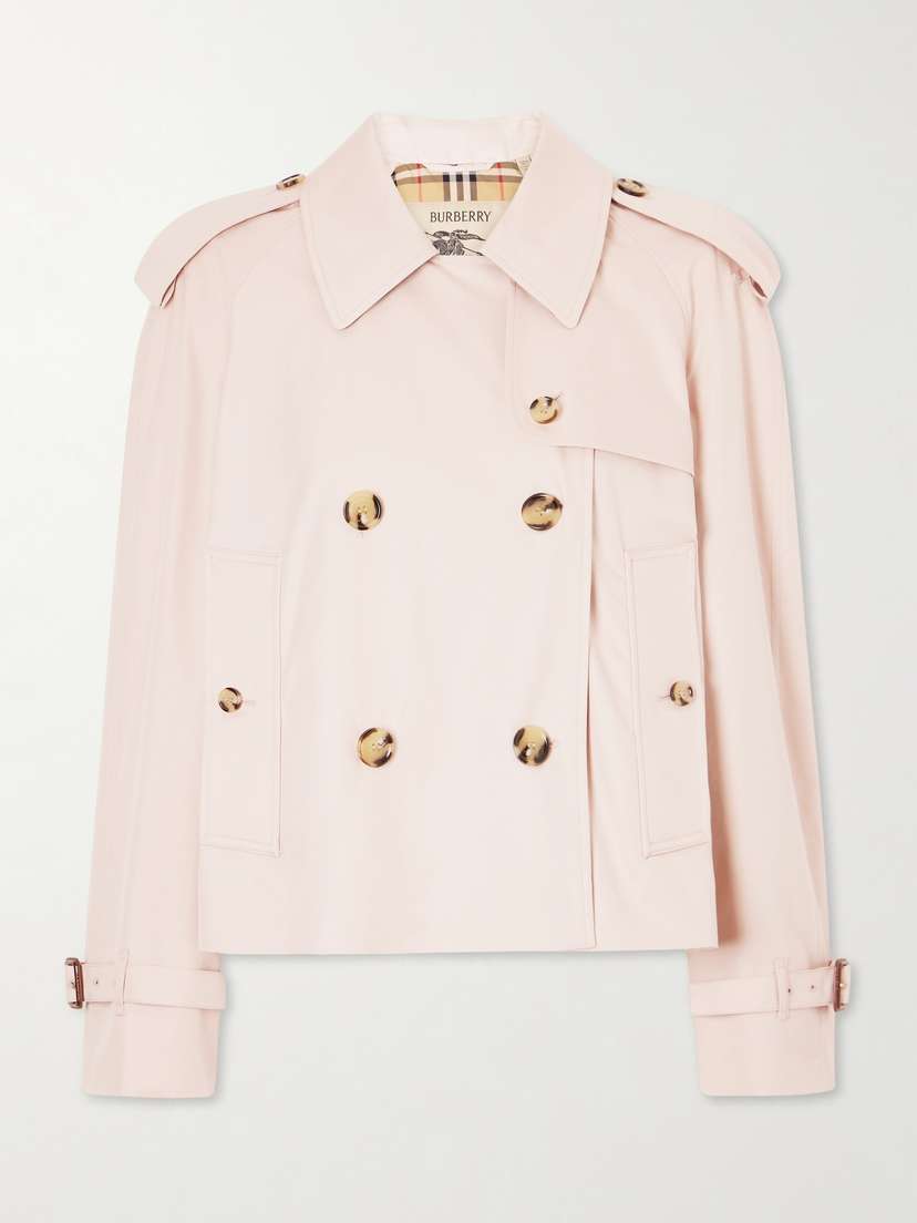 Burberry Haltye Double-breasted Belted Cotton-gabardine Cropped Trench Jacket