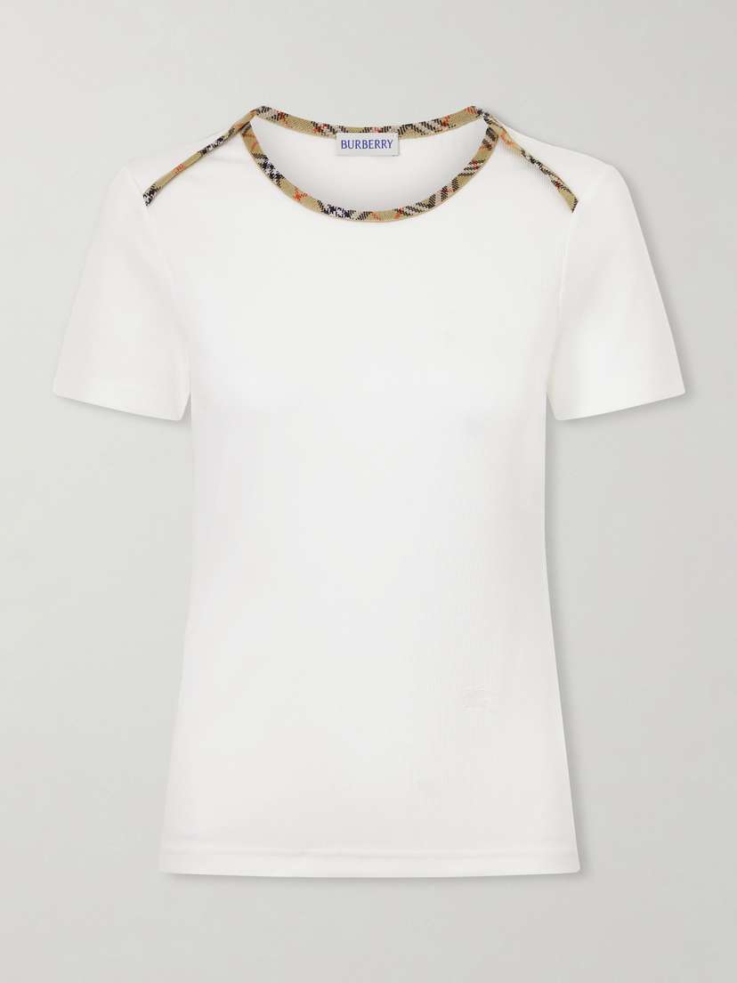 Burberry Stephanie Tartan-trimmed Stretch-cotton Jersey T-shirt