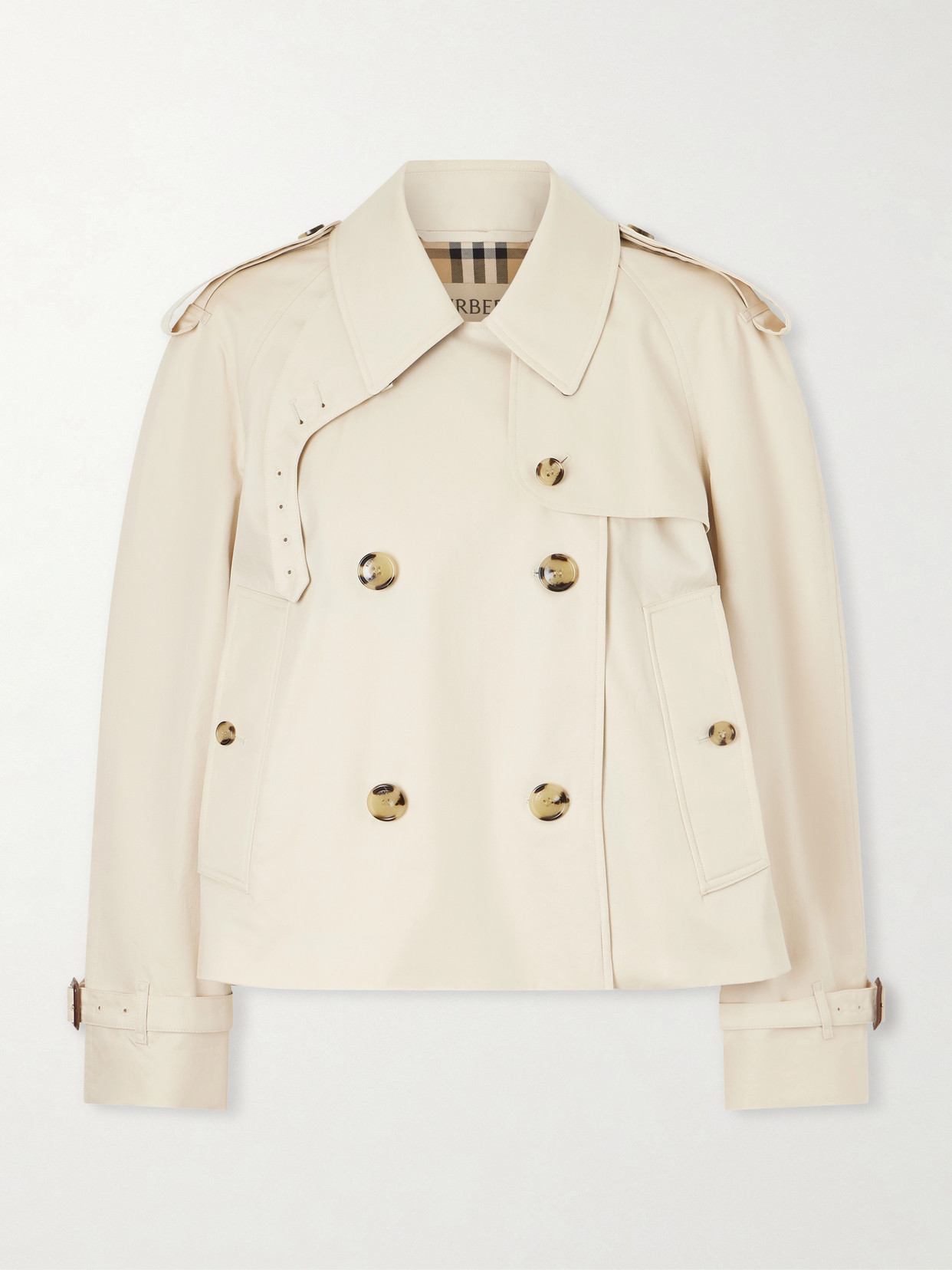 Burberry Haltye Double-breasted Belted Cotton-gabardine Cropped Trench Jacket In Neutral