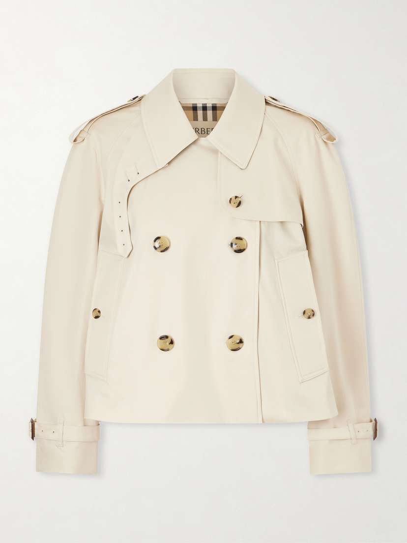 Burberry Haltye Double-breasted Belted Cotton-gabardine Cropped Trench Jacket