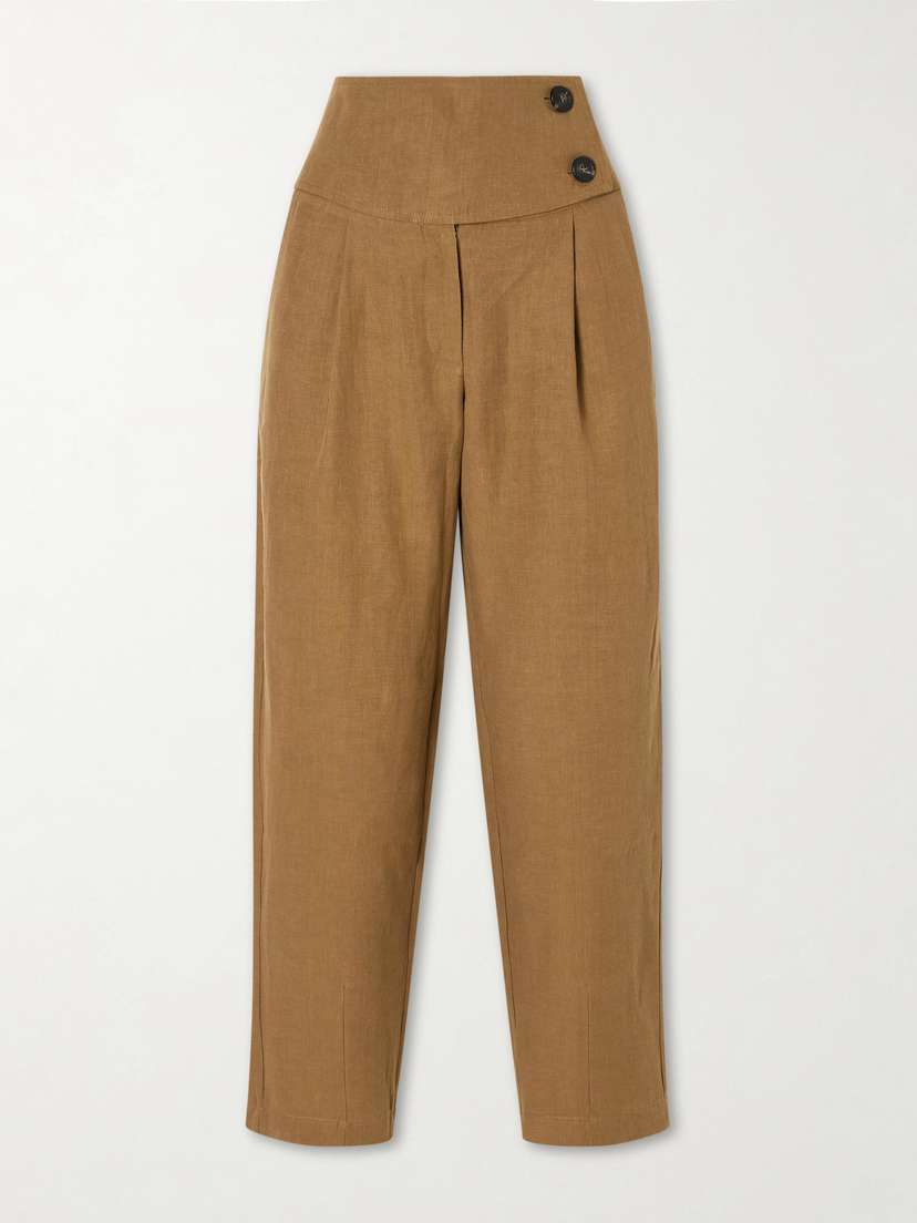 Le Kasha Dafash High-rise Pleated Linen Straight-leg Pants