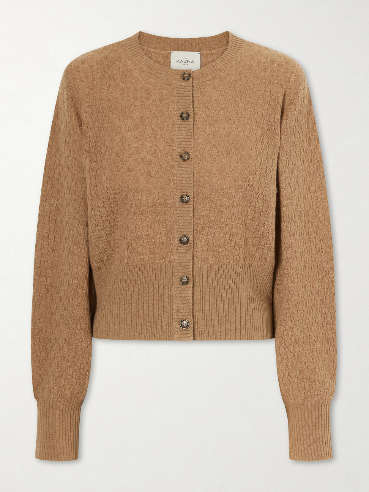 Le Kasha Gaya Pointelle Knit Cashmere Cardigan In Brown