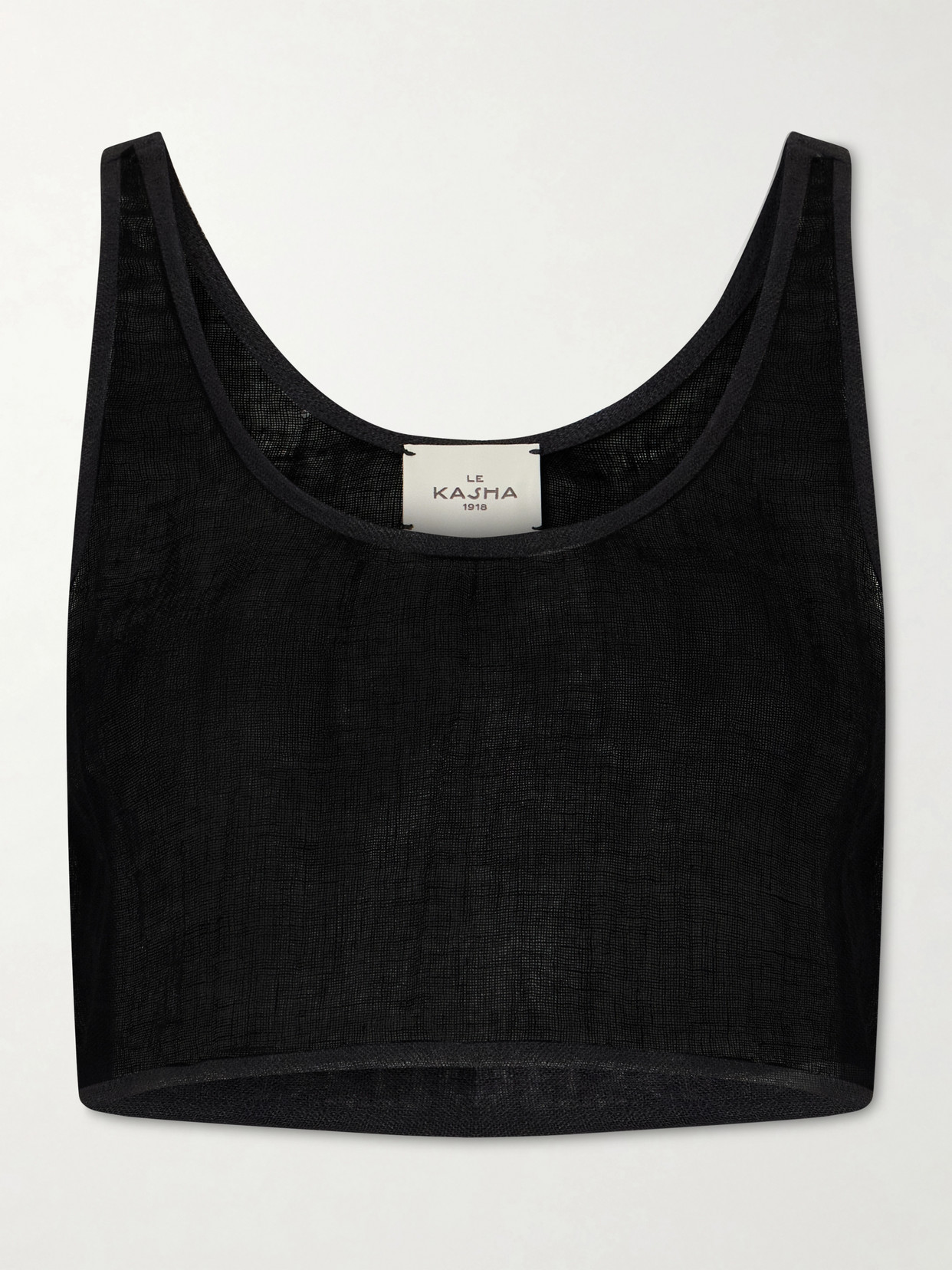 Le Kasha Tahta Cropped Linen Top In Black