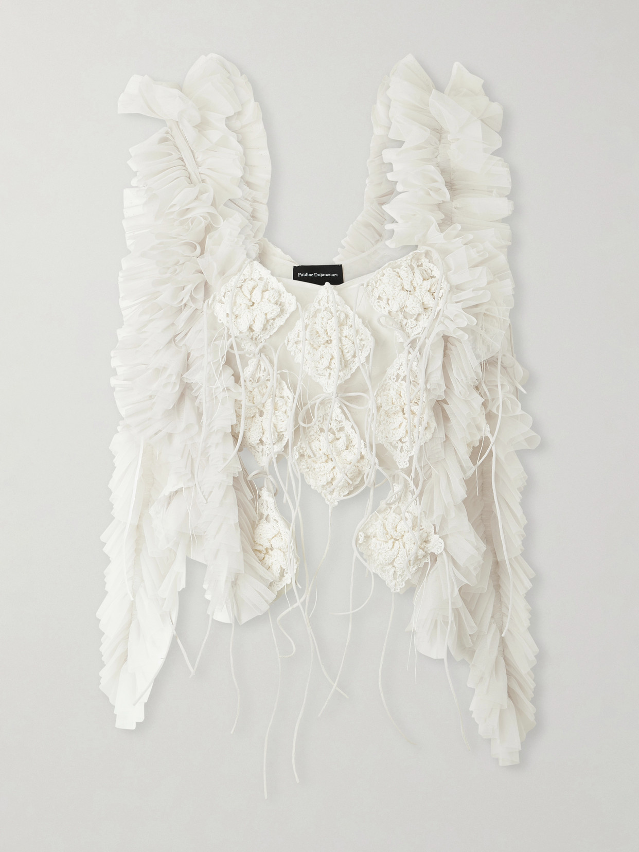 Pauline Dujancourt Diamond Textile Tulle And Crochet-trimmed Organza Blouse In White
