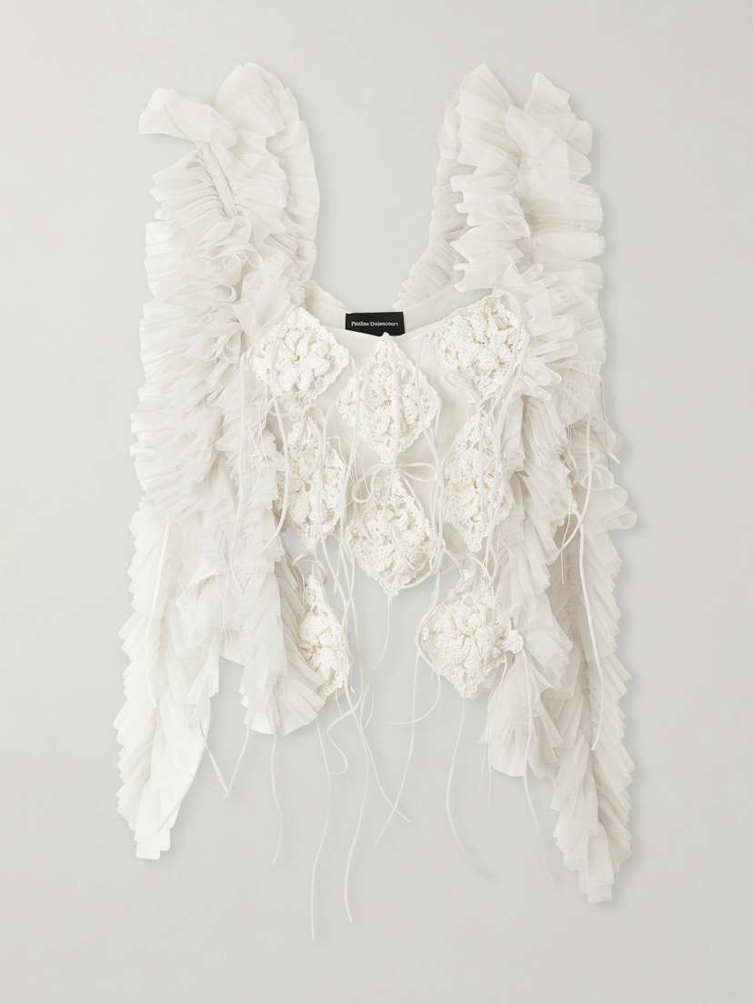 Pauline Dujancourt Diamond Textile Tulle And Crochet-trimmed Organza Blouse