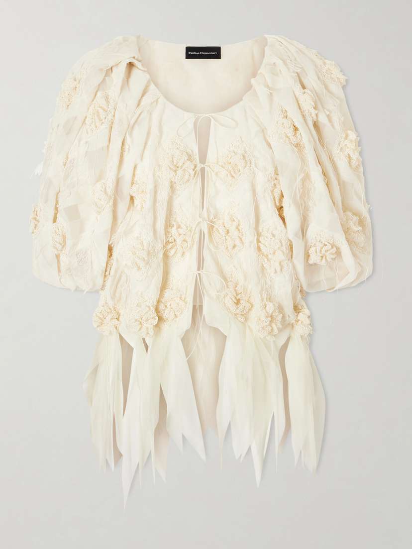 Pauline Dujancourt Lace-trimmed Embroidered Organza Jacket