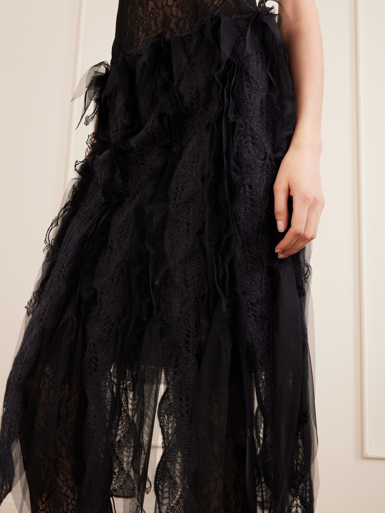 Tulle-Trimmed Brushed-Knit Midi