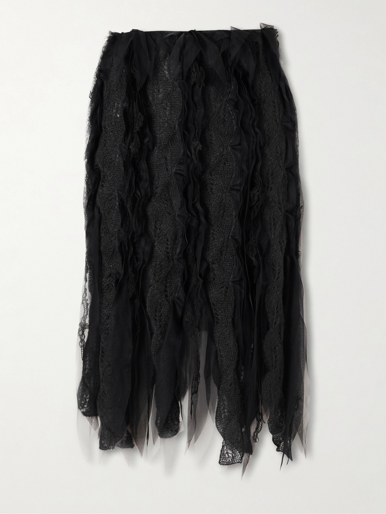 Pauline Dujancourt Tulle-trimmed Brushed-knit Midi Skirt In Black