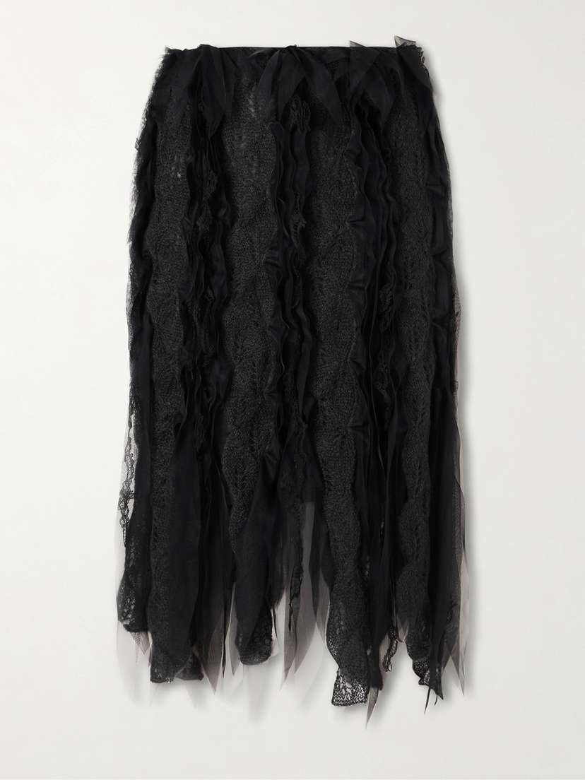 Pauline Dujancourt Tulle-trimmed Brushed-knit Midi Skirt